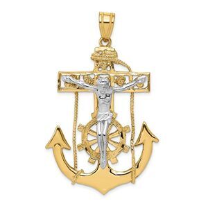 14k Two Tone Gold X-Large Mariner's Crucifix Cross Pendant, 35 x 58mm